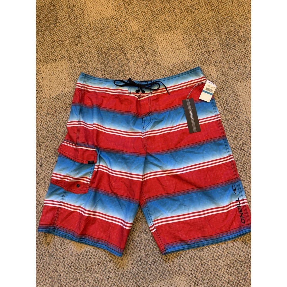 O'Neill American Flag Mens Sz 36 Red White Blue Board Shorts Swim Trunks NWT